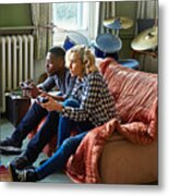 Friends Play Games Console Metal Print