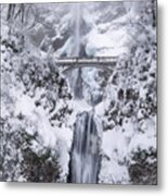 Frozen Multnomah Falls Metal Print