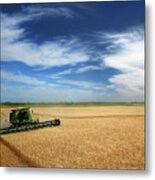 Full Hopper - John Deere Combine Harvesting Wheat On Rolling Nd Prairie Metal Print