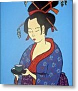 Geisha With Cup Metal Print