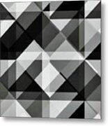 Geometric Abstract Pixel Art In Black And Gray Metal Print
