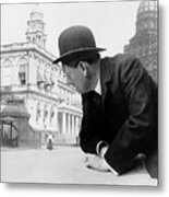 Giant Man Looking At Subway Station - Vintage Photo Manipulation - Circa 1910 Metal Print