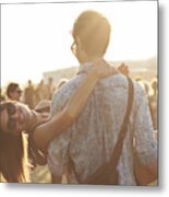 Girl Getting Carried By Boyfrend At Festival Metal Print