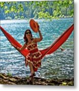 Girl In A Hammock Tipping Her Hat Metal Print