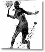 Girl Tennis Forehand Black And White Silhouette Metal Print