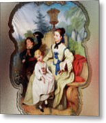 Girl With A Fan And Two Children In Elegant Dress Remastered Retro Art Xzendor7 Reproductions Metal Print