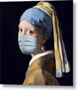 Girl With A Mask And A Pearl Earring Metal Print
