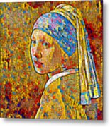 Girl With A Pearl Earring By Johannes Vermeer, In The Style Of Piet Mondrian Composition Metal Print