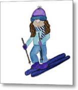 Gnome Girl Skier Metal Print