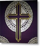 Gold Cross Mandala Metal Print