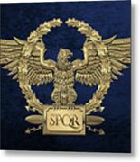 Gold Roman Imperial Eagle -  S P Q R  Special Edition Over Blue Velvet Metal Print