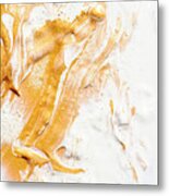 Golden And White Oil Paint On Artist Canvas. Metal Print