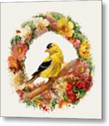 Goldfinch In Flowers Garland Metal Print