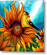 Goldfinch With Sunflowers Metal Print