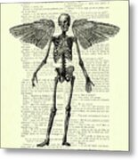 Gothic Angel, Winged Skeleton In Black And White Metal Print