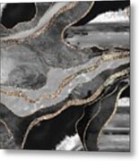 Gray Black White Marble Agate Gold Glitter Glam #1 Faux Glitter #decor #art Metal Print