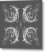 Gray Monochrome Floral Leaves And Curves Watercolor Pattern Metal Print