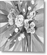 Gray Watercolor Floral Bouquet Monochrome Decor Metal Print