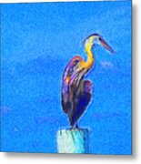 Great Blue Heron On Pier Right Metal Print