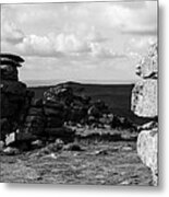 Great Staple Tor Dartmoor National Park England Panorama Black And White Metal Print