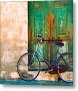 Green Door / Bicycle Metal Print