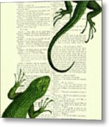 Green Lizards On Antique French Book Page Metal Print
