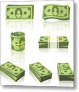 Green Money Stacks Metal Print