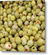 Green Olives With Pimentos Been Sold In Bulk, Lourmarin, France Metal Print