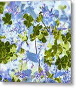 Blooms Of Green In Blue Metal Print