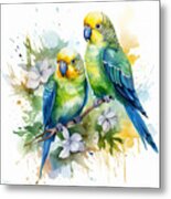 Green Parakeet Art Metal Print