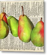 Green Pears On Vintage Dictionary Metal Print