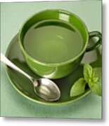 Green Tea On Green Background Metal Print