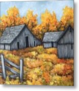 Grey Country Barn Autumn Landscape Metal Print