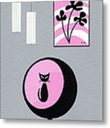 Groovy Pink And Gray Room With Mod Flowers Metal Print