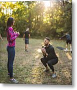Group Of Athletes Exercising Outdoors Metal Print