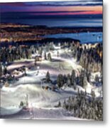 Grouse Mountain Ski Resort At Dusk With A View Of Vancouver City Metal Print