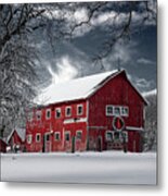 Gussied Up -  Old Red Barn With Christmas Wreath In Snowy Wisconsin Setting Metal Print