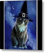 Halloween Kitty With Moon Wishing You A Purrfect Halloween Metal Print