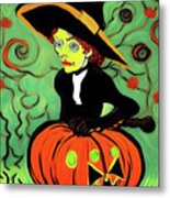 Halloween Witch In Action Metal Print