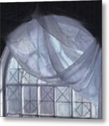 Hand-painted Blue Curtain In An Arch Window Metal Print