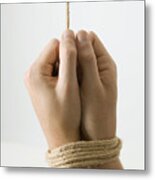 Hands Bound With Rope, Close-up Metal Print