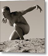 Handsome Surfer Stripped Naked For Photoshoot. Metal Print