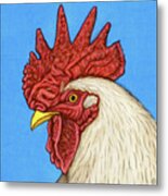 Handsome White Rooster Metal Print