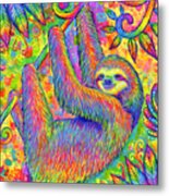 Hanging Around - Psychedelic Sloth Metal Print