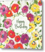 Happy Birthday Painterly Floral- Art By Linda Woods Metal Print