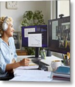 Happy Businesswoman On Video Call With Colleagues Metal Print