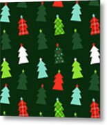 Happy Christmas Tree Pattern By Jen Montgomery Metal Print