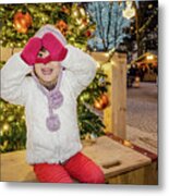 Happy Girl In A Christmas Market Metal Print