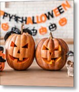 Happy Halloween! Pumpkin Jack Lantern With For Family Holiday At Home Metal Print