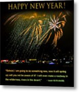 Happy New Year Fireworks Waterfall Metal Print